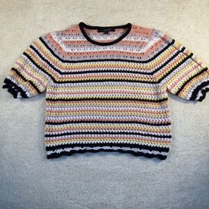 Marc New York Women's Multicolor Striped Open Knit Short Sleeve Top